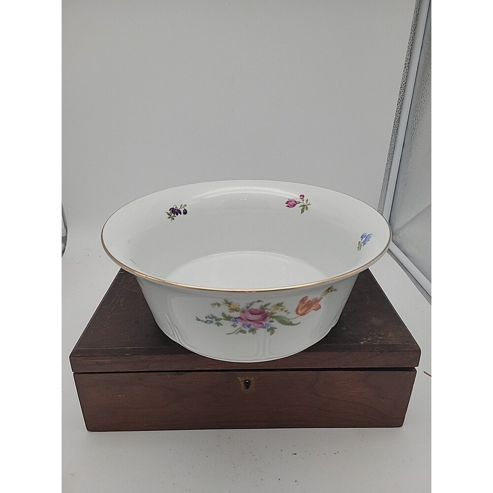 Vtg JLMENAU German Democratic Republic Lg Serving Bowl 10" Floral Roses Germany